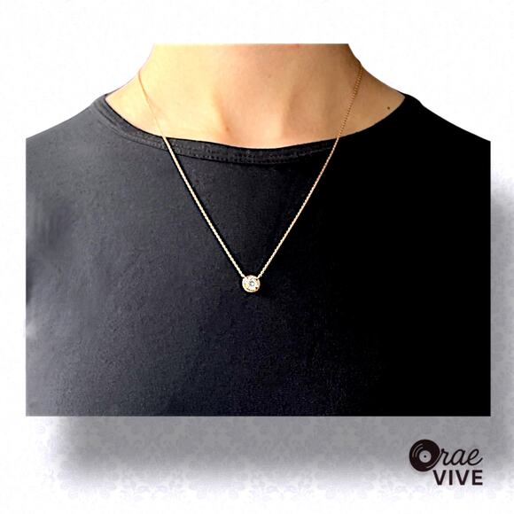 Rose Gold Plated 925 Silver Necklace 18in Round Simulated Diamond - Picture 3 of 3